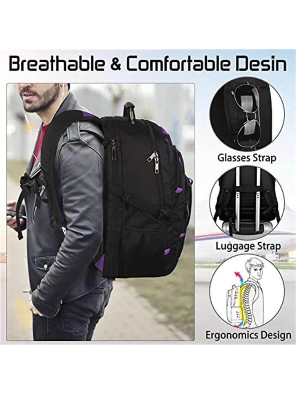 Extra Large Travel Laptop Backpack 60L TSA Carry On Gaming RFID 19 Inch Bag